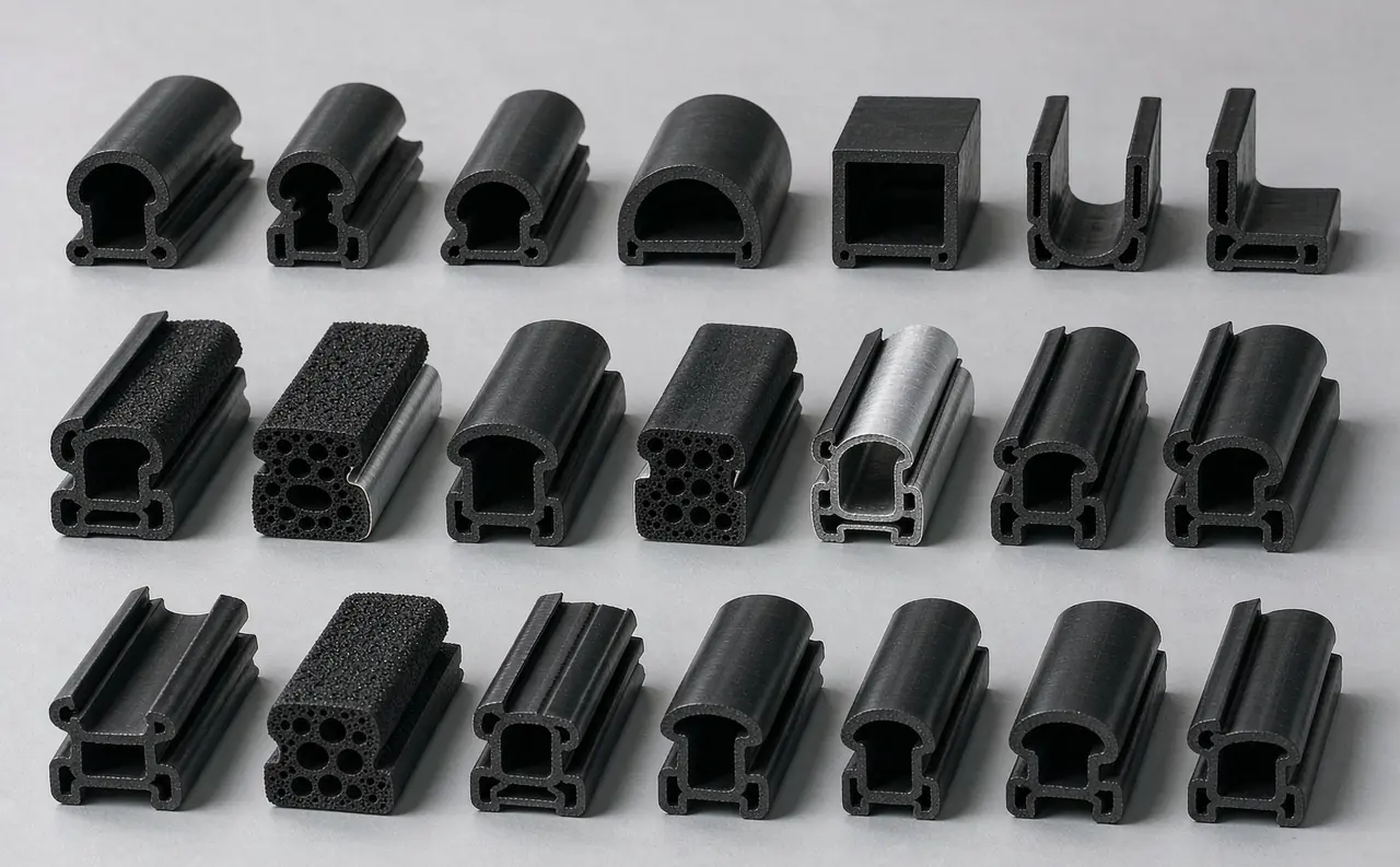 Material especial de Juye para juntas de sellado de puertas y ventanas extruidas de TPE, dureza ajustable de 55 a 80A, resistente a la intemperie y a los rayos UV, baja deformación permanente por compresión, no se endurece en invierno ni se vuelve pegajoso en verano, compatible con coextrusión rígida-flexible y proceso de espumado microcelular, sin olores y reciclable, es una alternativa de alta relación calidad-precio a las juntas de goma vulcanizada EPDM y a las juntas de silicona, adecuado para la producción por extrusión de juntas de sellado para puertas y ventanas de aluminio con rotura de puente térmico, PVC y aleación de aluminio, admite personalización de color y muestras gratuitas.