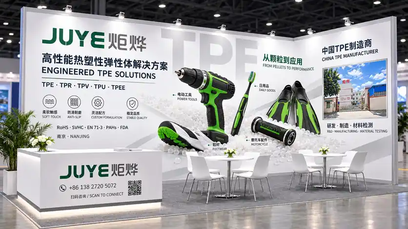 Juye Technology participará en la Exposición Internacional de Plásticos de China 2026, presentando materiales TPE, TPR, TPV, TPU, TPEE y servicios de modificación, ofreciendo soporte en la selección de materiales TPE ignífugos, TPE antiestáticos y materiales de recubrimiento para sustratos PC/ABS y PA. Bienvenidos a consultar e intercambiar.